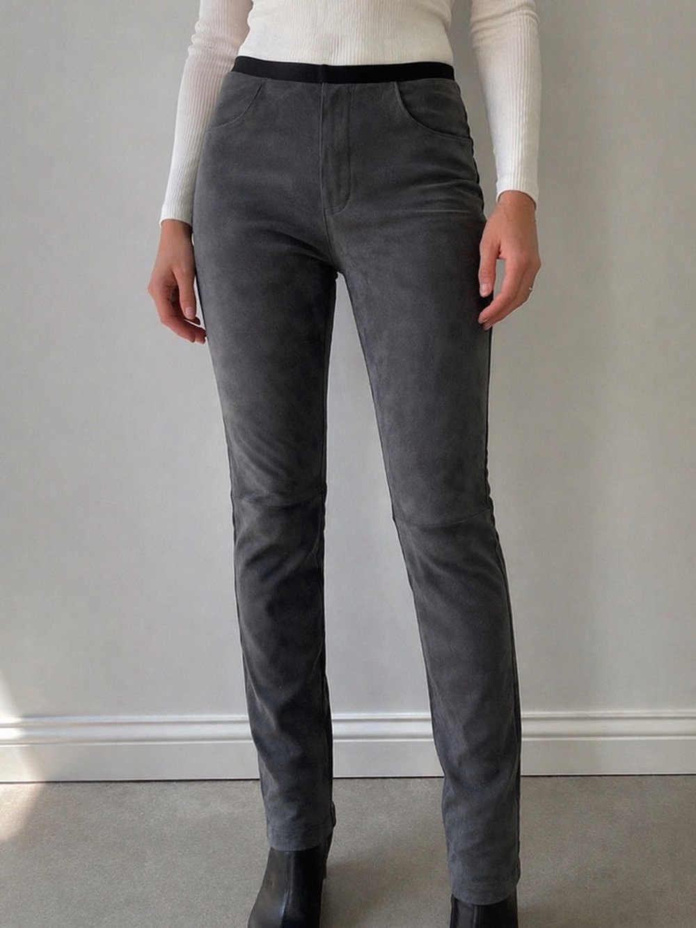 Helmut Lang Lamb Leather Pants Charcoal Grey Slim Fit Size 4 Minimalist